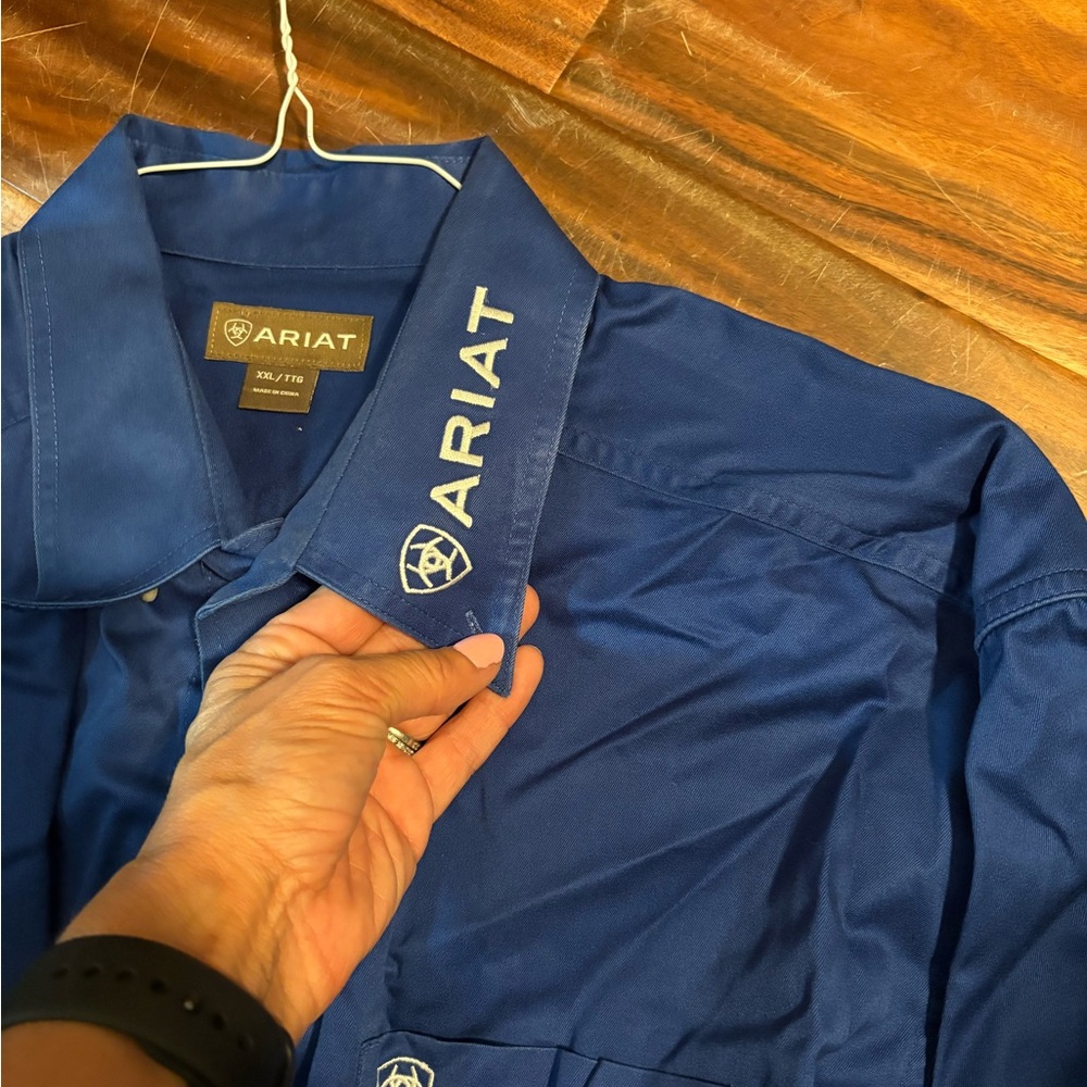Ariat Pro Series Shirt XXL Blue Western Button Up cowboy Rodeo Logo Sleeve h2 - Picture 5 of 9